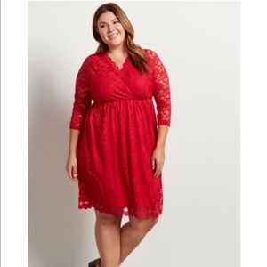 SOLD - Red Lace Overlay Wrap Dress - Plus